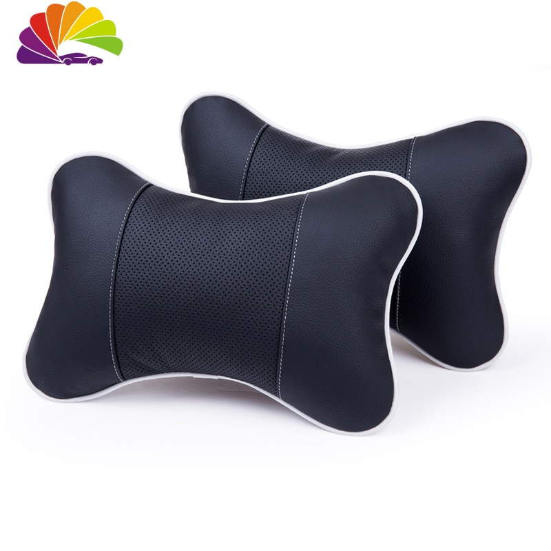 舒适主义汽车头枕护颈枕皮车载颈椎枕头车用腰靠枕垫四季内饰黑色白线