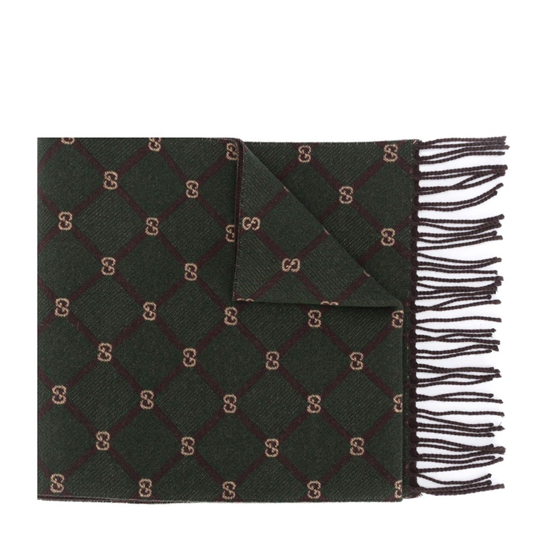 GUCCI 古驰 男士时尚高雅绿深棕色羊毛围巾 624506-4GA97-3164