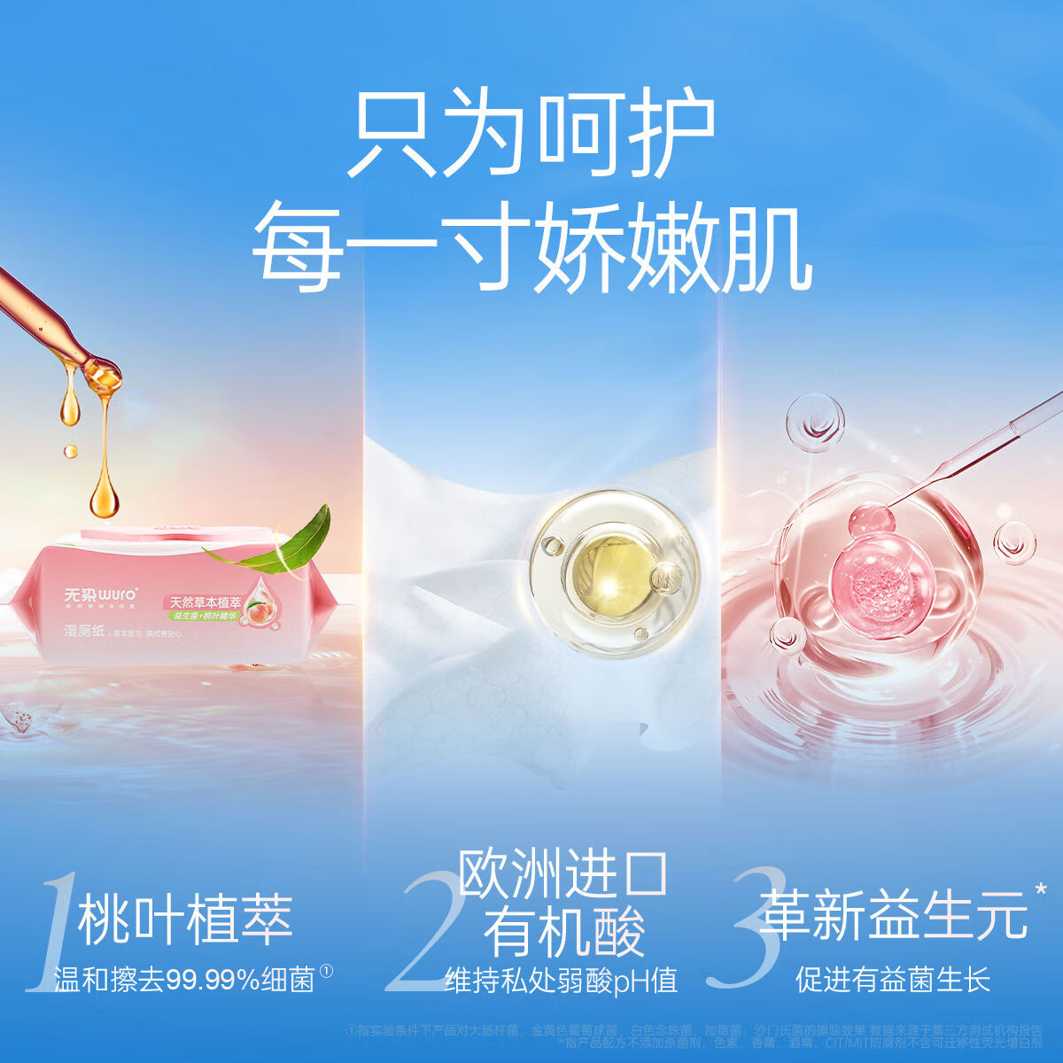 无染(wuro)湿纸巾湿厕纸(桃叶)80抽*6包高清大图