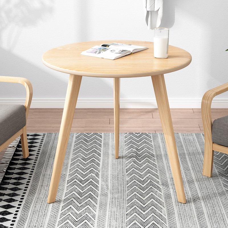 创世人 北欧橡木小圆桌实木简约现代客厅茶几卧室阳台角桌小户型边几 600*600*500mm高清大图