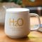 瓷魂 创意陶瓷杯子情侣水杯咖啡杯带盖带勺马克杯牛奶杯 H2O白色