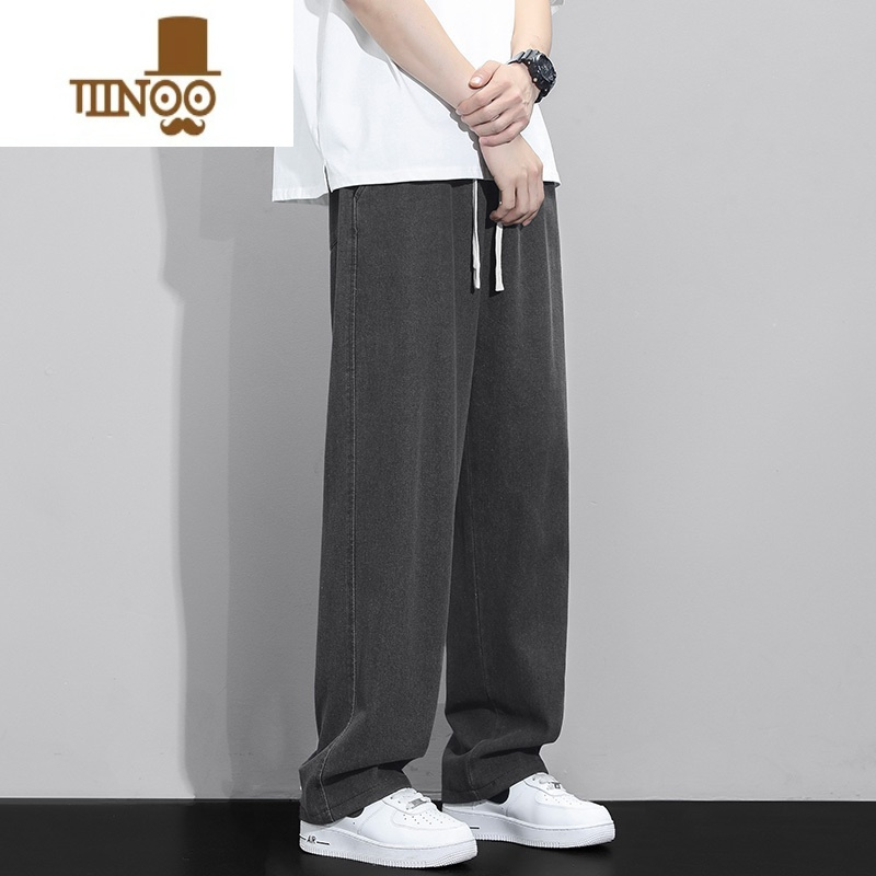 YANXU牛仔裤男士2023新款美式潮牌宽松直筒阔腿夏薄款休闲长裤子