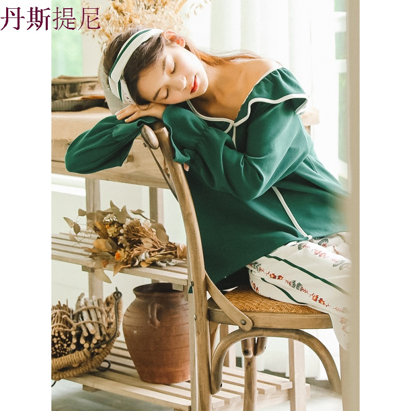 睡衣女夏长袖纯棉韩版薄款甜美可爱外穿宽松女士春秋季套装家居服