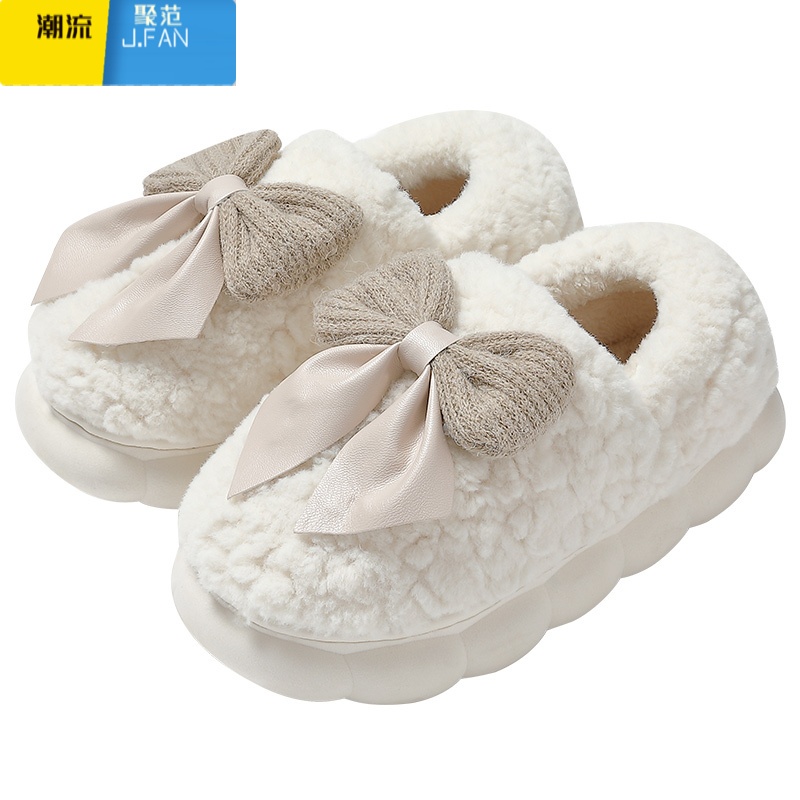 聚范毛毛棉拖鞋女士冬季包跟2023新款加绒防滑保暖室内家居月子棉鞋女高清大图