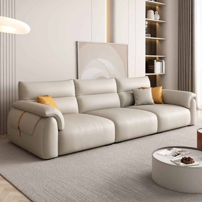 欧梵森 沙发 奶油风真皮沙发客厅小户型轻奢极简意式北欧直排皮艺沙发组合客厅家具网红沙发2022新款沙发套装高清大图