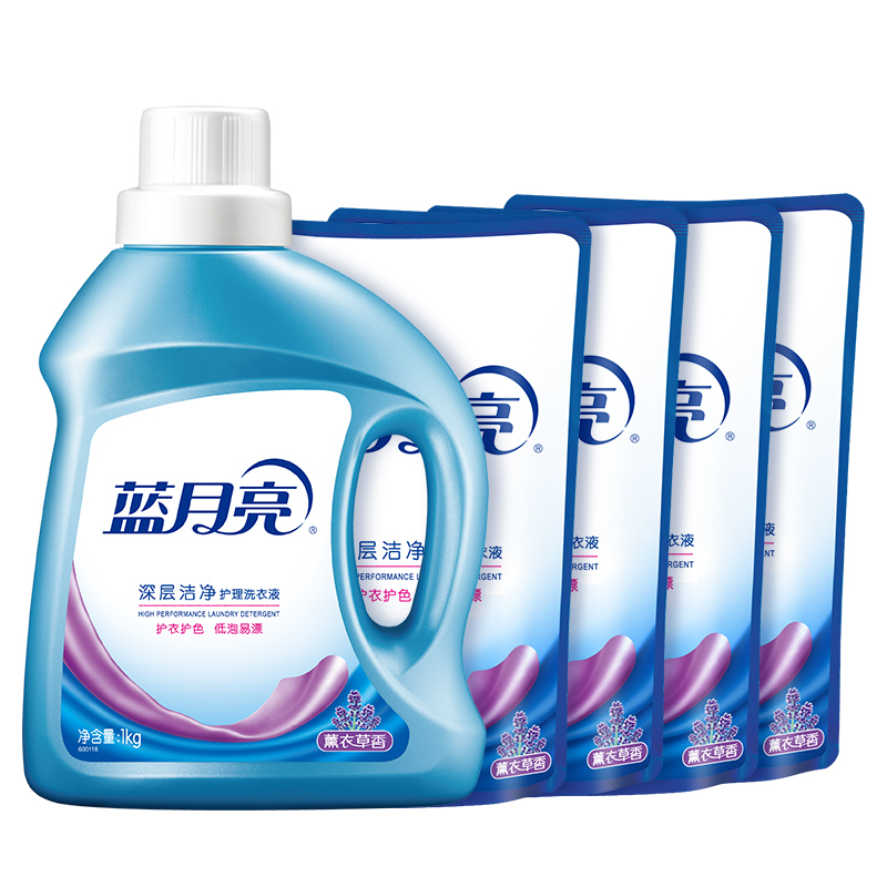蓝月亮洗衣液薰衣草深层洁净1kg瓶+1kg*4袋