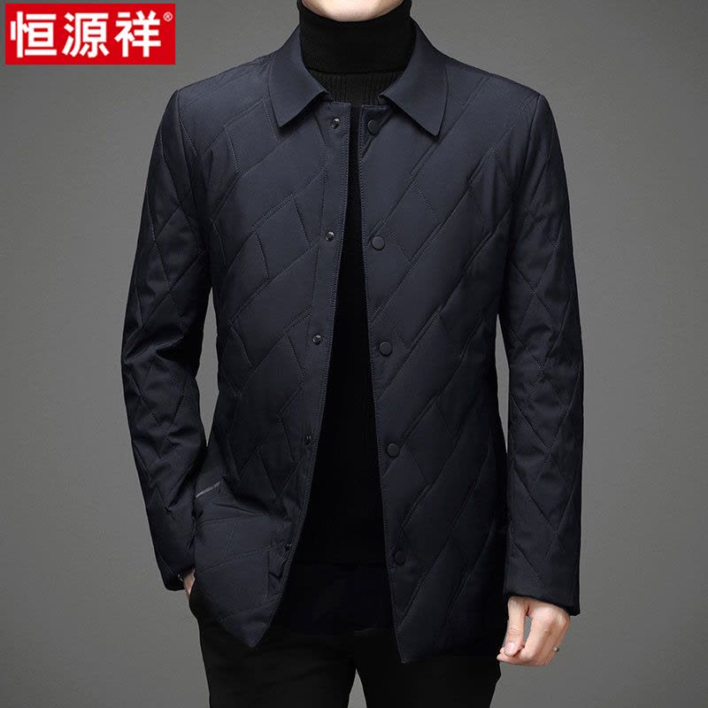 恒源祥棉衣男士中长款秋冬新款翻领棉袄中老年爸爸装羽绒棉服外套图片