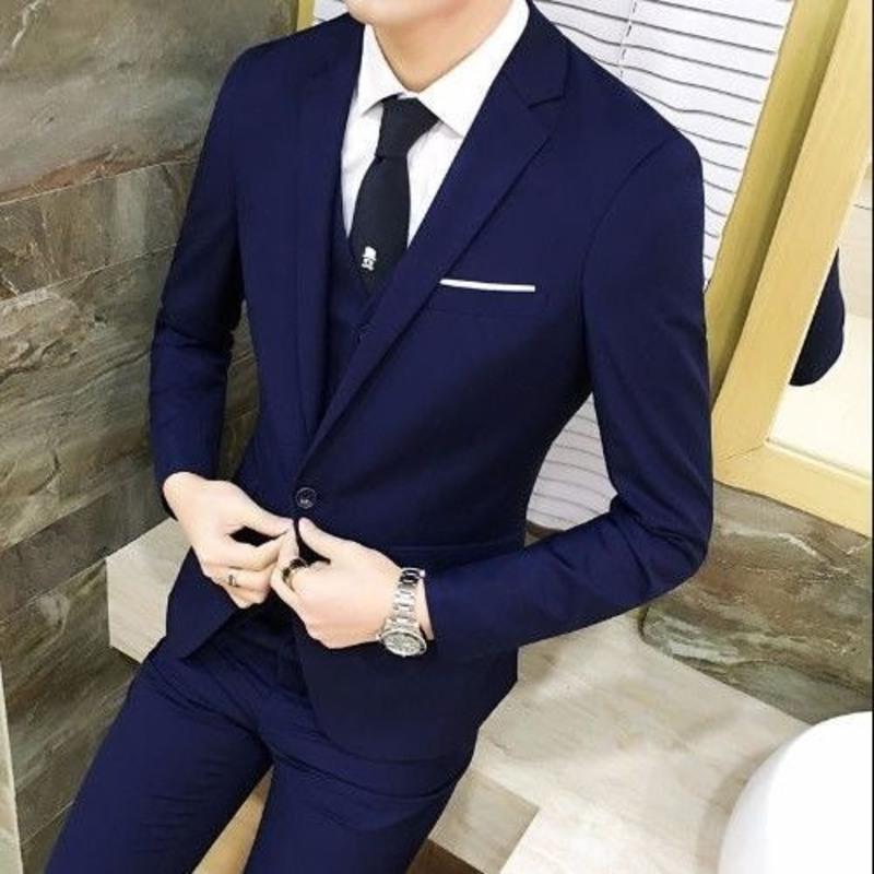 2020西服套装男三件套修身休闲西装职业商务正装外套新郎结婚礼 黑色（单件上衣） M