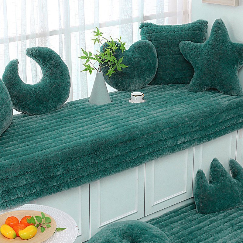 汐岩飘窗垫窗台垫毛绒加厚榻榻米坐垫阳台垫子落地窗毯榻榻米 墨绿色长毛绒70*180cm
