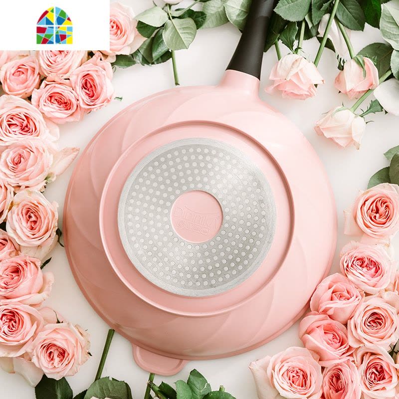 节日红 家用不粘锅食品级不粘锅 不粘炒锅煎锅透明玻璃立盖 FENGHOU 晶莹粉32厘米炒锅图片