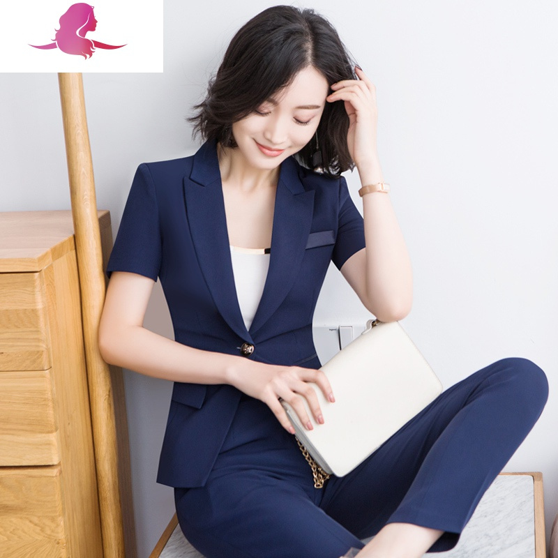 职业装套装女夏季新款气质时尚短袖西装套裙正装条纹薄款工作服ol套装