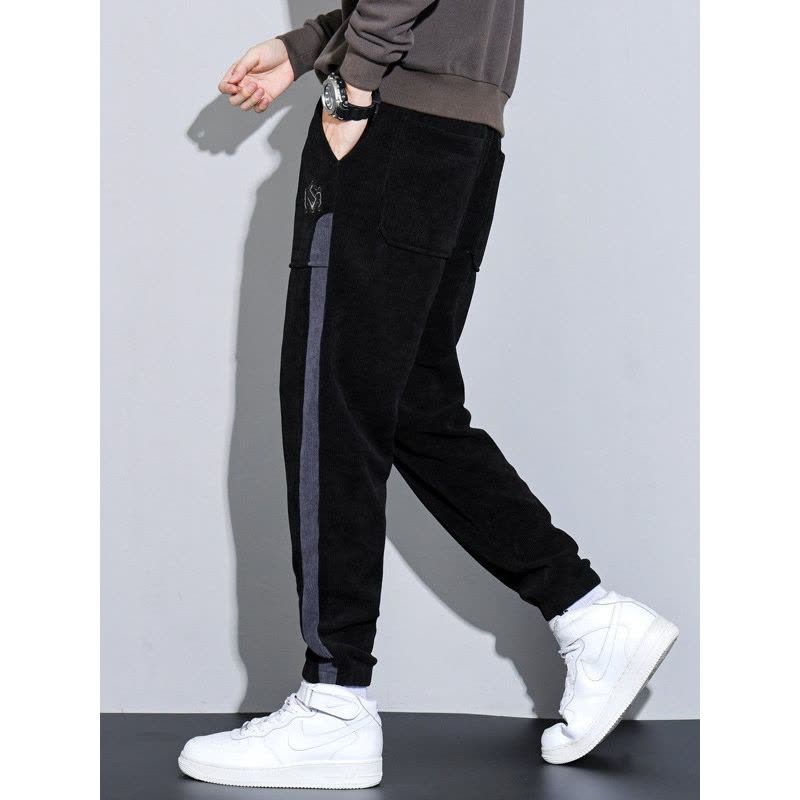 灯芯绒休闲裤男秋时尚弹力抗皱束脚卫裤男士松紧腰简约百搭运动裤图片