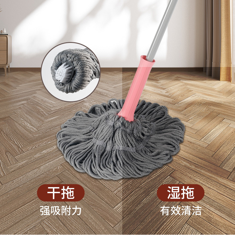 茶花自拧水拖把家用旋转普通地拖墩布免手洗不锈钢长杆懒人挤水拖_免手洗拖把[绿色]