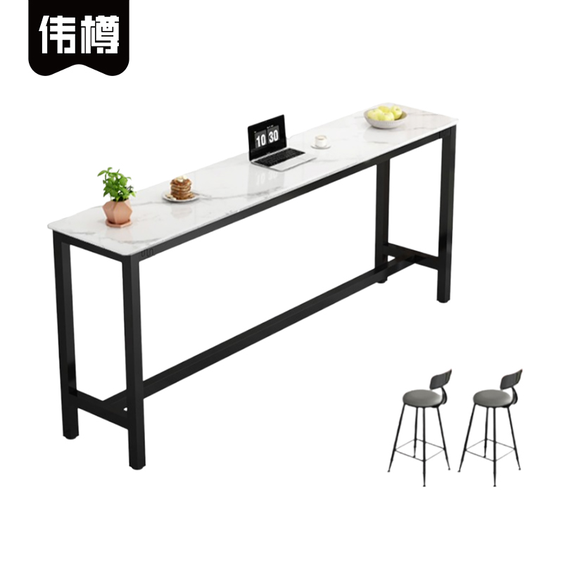 伟樽岩板长条桌100*40*105cm+椅子*2套高清大图