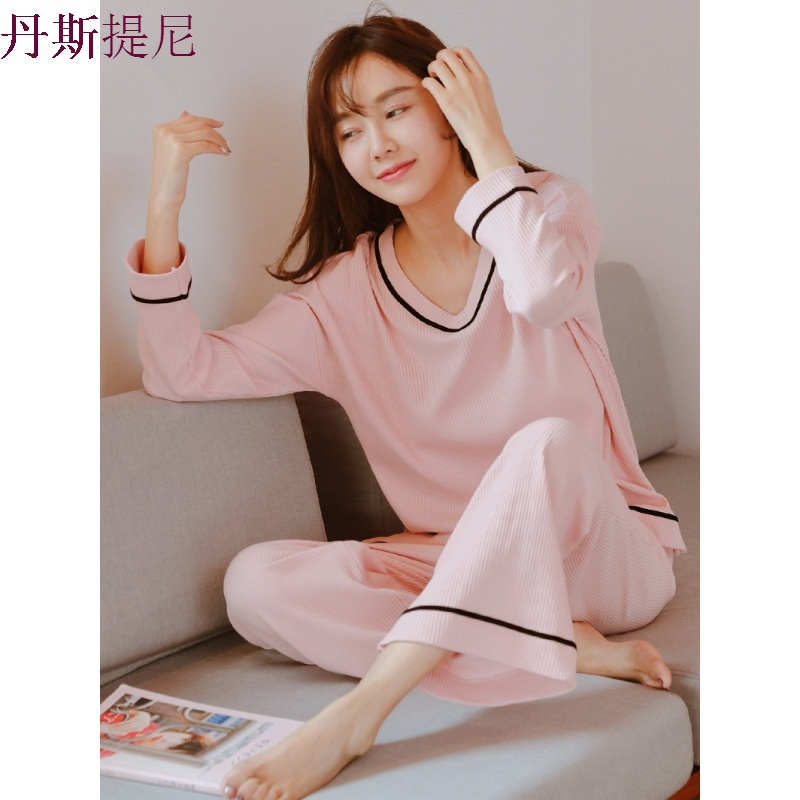 睡衣女秋季 长袖纯棉韩版可爱甜美清新学生套装休闲 家居服粉色