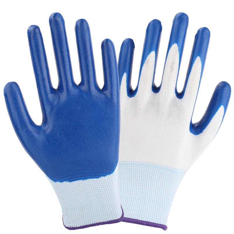 工作劳保丁腈浸胶手套防滑耐油抗腐蚀涂胶手套耐磨透气乳胶手套丁腈