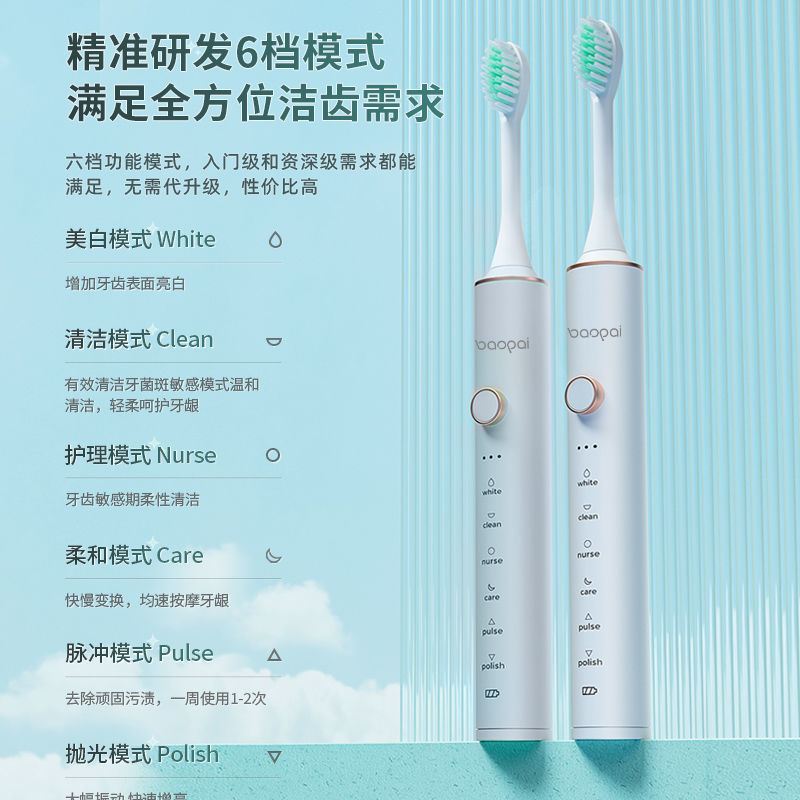 豹牌 声波多种模式续航时间长电动牙刷 BP-P1高清大图