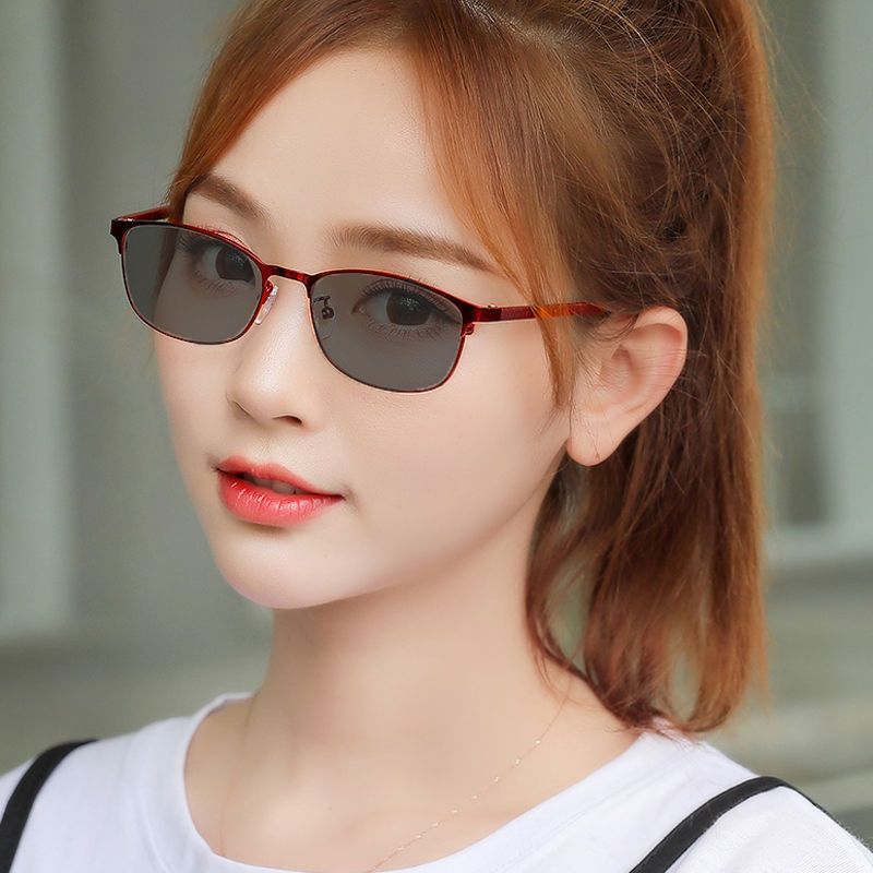 手机电脑感光变色看护目镜平光镜可配眼镜女防辐射眼镜近视眼镜|新款1-黑色镜框-变灰镜片 高清近视镜片[左右眼各175度]