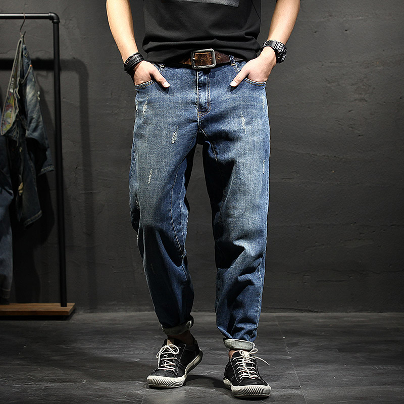 new lake秋冬季牛仔裤男潮牌胖子宽松男士加肥加大码长裤子加绒加厚男