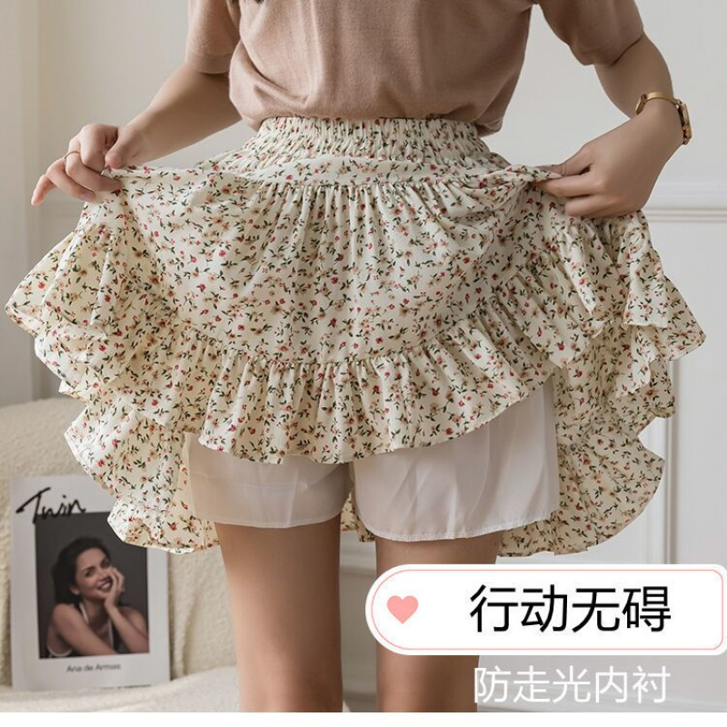复古碎花半身裙女夏季2021新款韩版荷叶边减龄甜美松紧腰A字短裙威珺