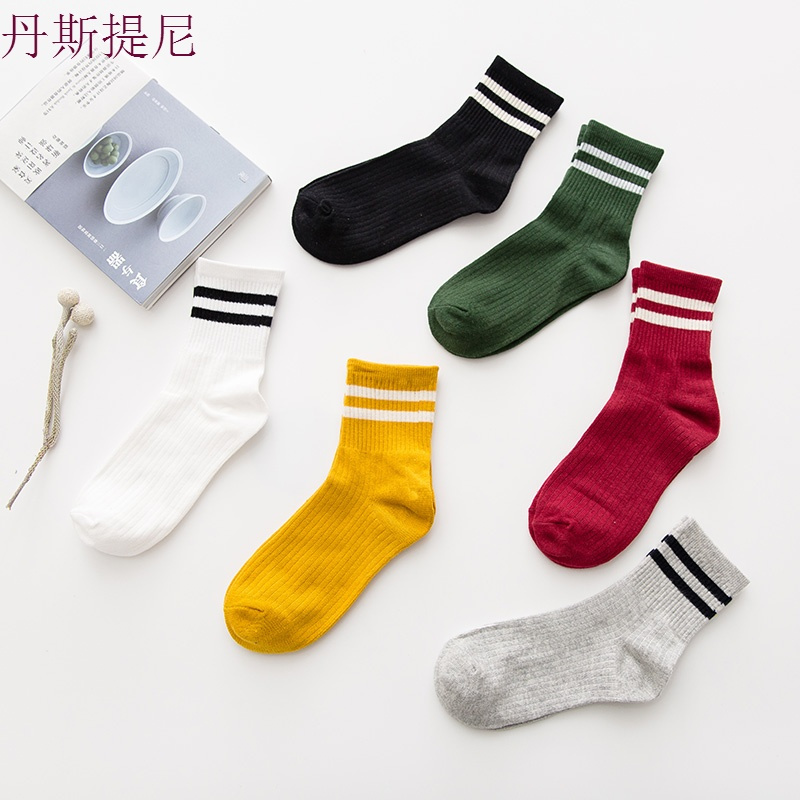 袜子女中筒纯棉袜韩版学院风日系短筒可爱运动风二杠秋款长袜短袜