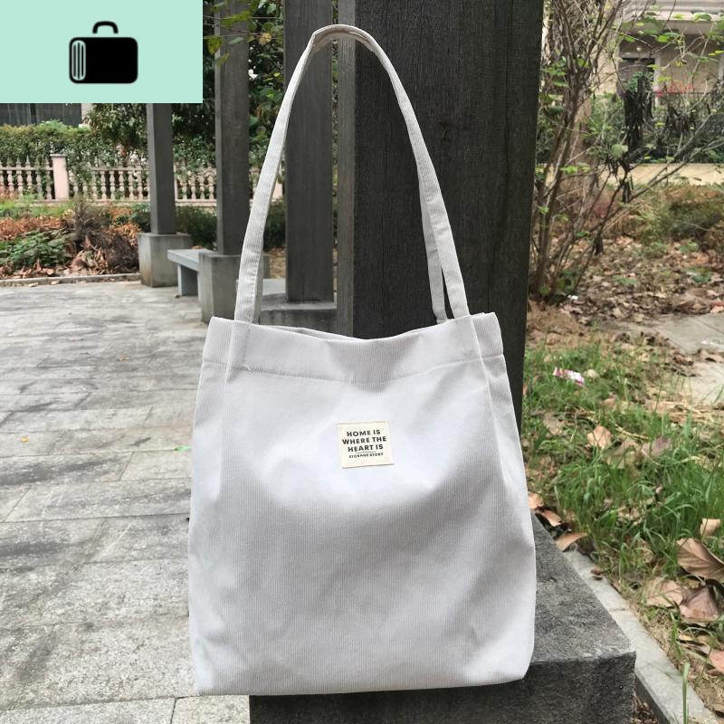 帆布包女单肩大容量ins学生灯芯绒潮包简约原宿风韩版百搭购物袋NEWLAKE 米色s-93