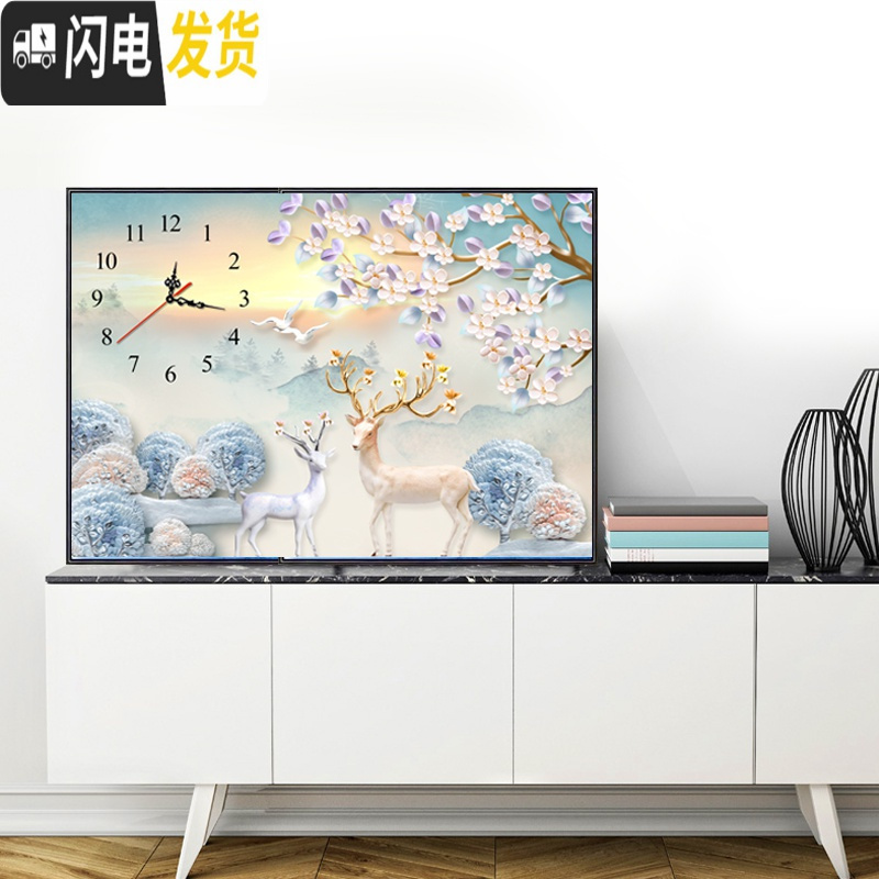 三维工匠十字绣2019钟表客厅新款发财麋鹿线绣现代简约小幅简单绣 [十字绣]品质丝线100*70cm[中格3股]+工具包高清大图