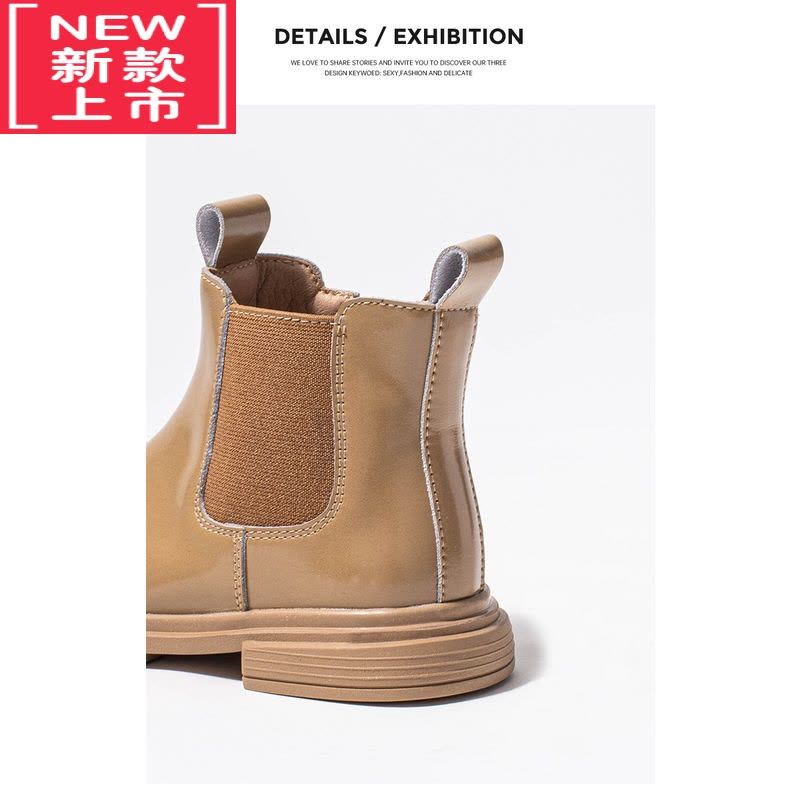 可莉允女童靴子2022秋季新款加绒漆皮切尔西靴软底儿童小女孩烟筒靴棉靴图片