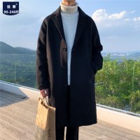 YUANSU胖子中长款风衣男宽松大码韩版潮流百搭过膝毛呢大衣秋冬翻领外套风衣