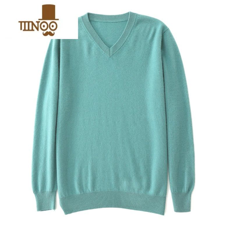 YANXU纯毛衫男V领圆领平面标准商务休闲时尚长袖套头毛衣针织衫图片