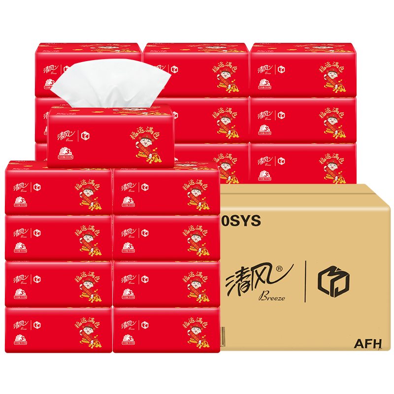 清风小财神系列抽纸3层100抽24包(85855-24包整箱)