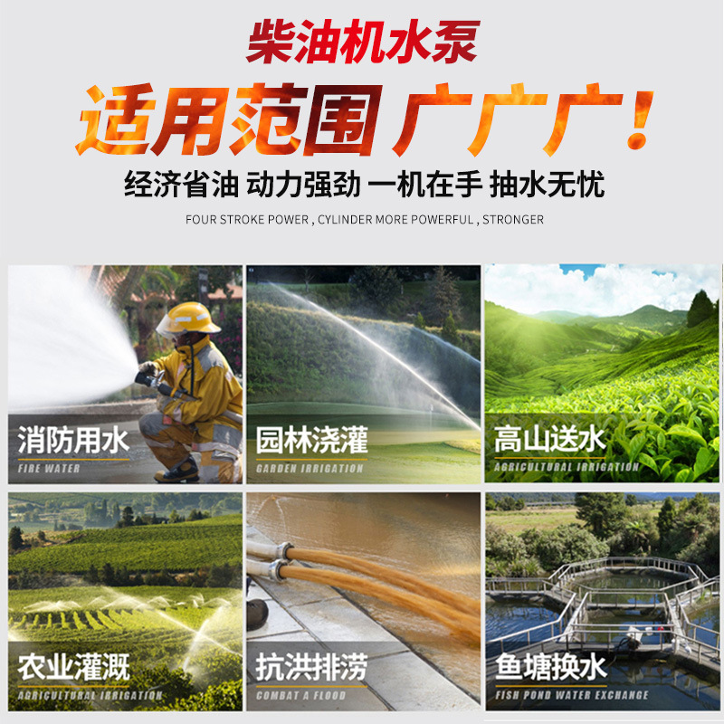 SUXINGAUTO 柴油机水泵手启动标配4寸170F 80立方/小时,带20米水管 全自动自吸泵抽水泵增压泵污水泵