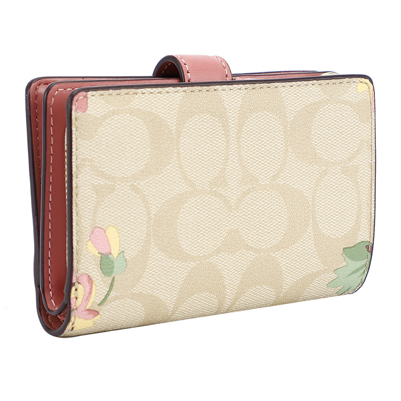 COACH 蔻驰 奢侈品 欧美时尚女士卡其色简约印花人造革短款钱包钱夹零钱包高清大图