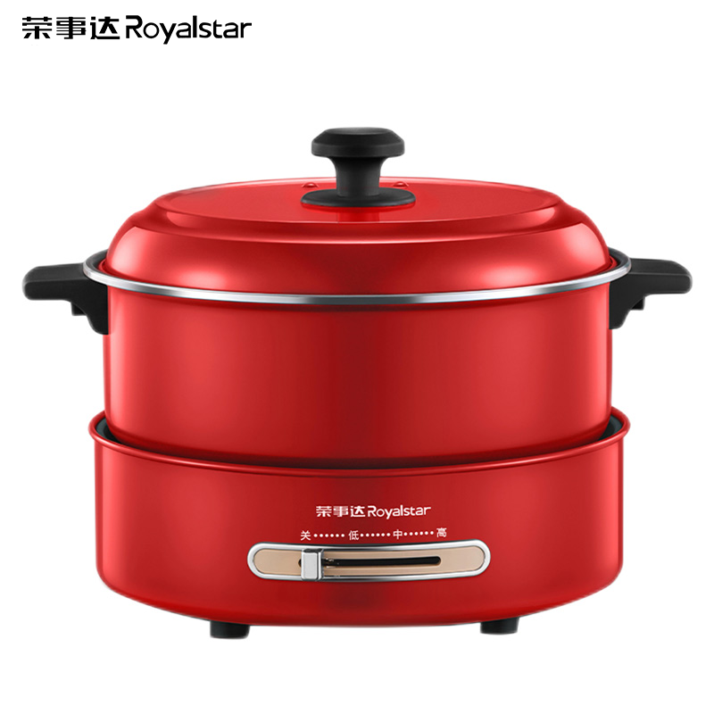 荣事达(Royalstar)多功能电火锅锅家用分体式电炒锅国潮电热锅电蒸锅5L大容量复古网红料理锅 宫墙红5升