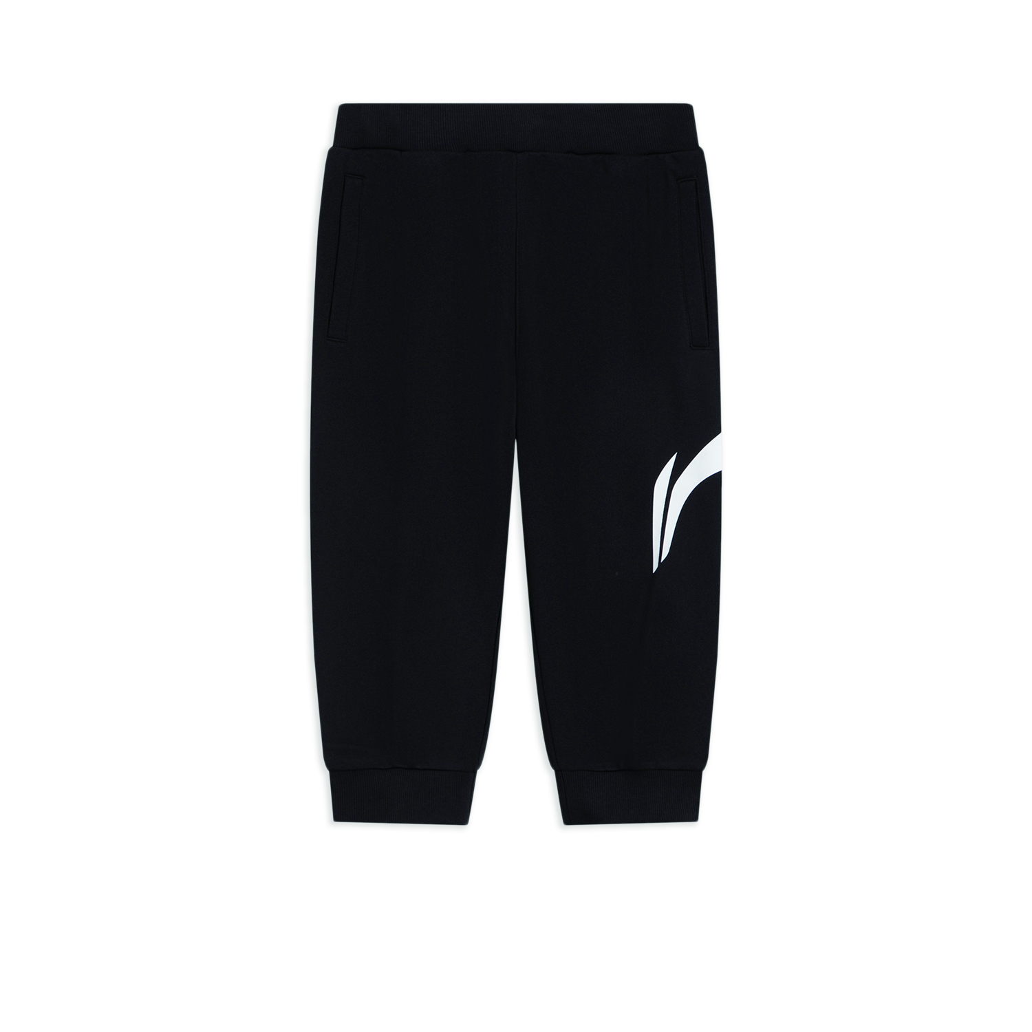 李宁童装七分卫裤男大童小童大logo休闲针织修身印花舒适运动裤