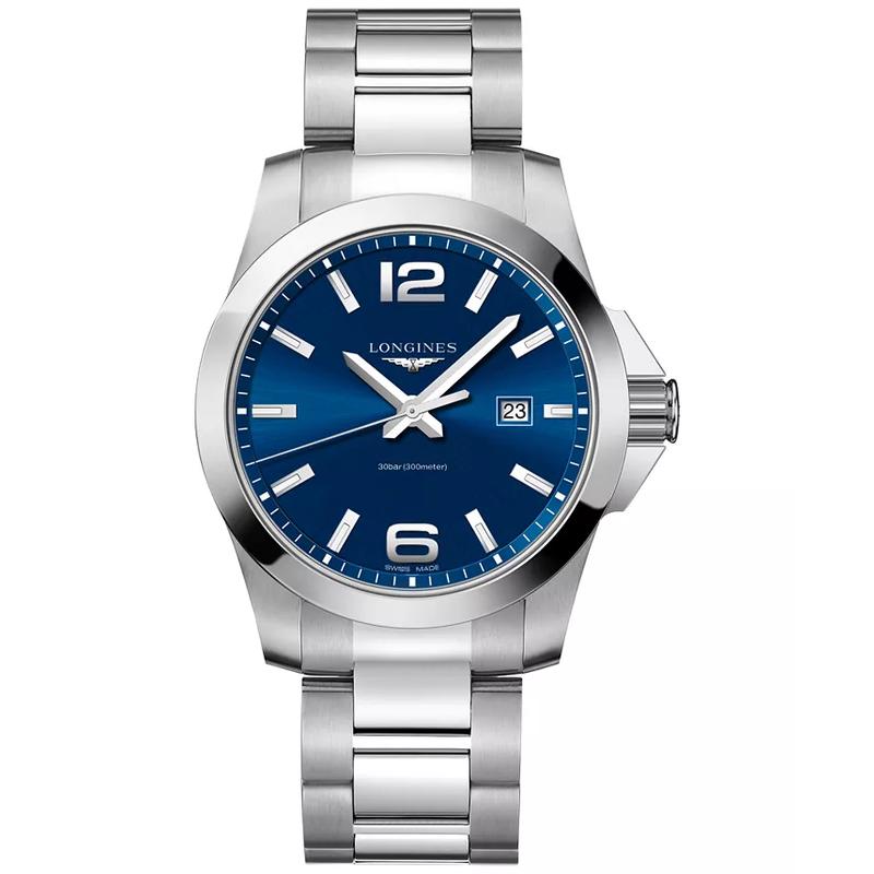 浪琴(LONGINES)经典长ines男士石英腕表43mm蓝盘不锈钢表带防水300米
