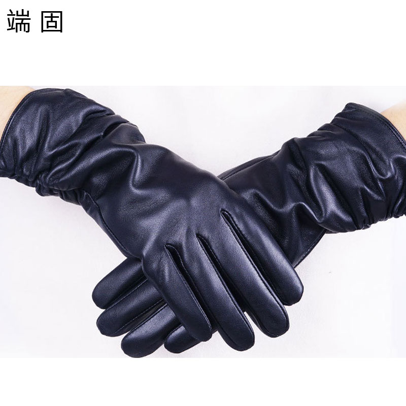 端固女士长款防寒羊皮手套加绒D41T/副高清大图