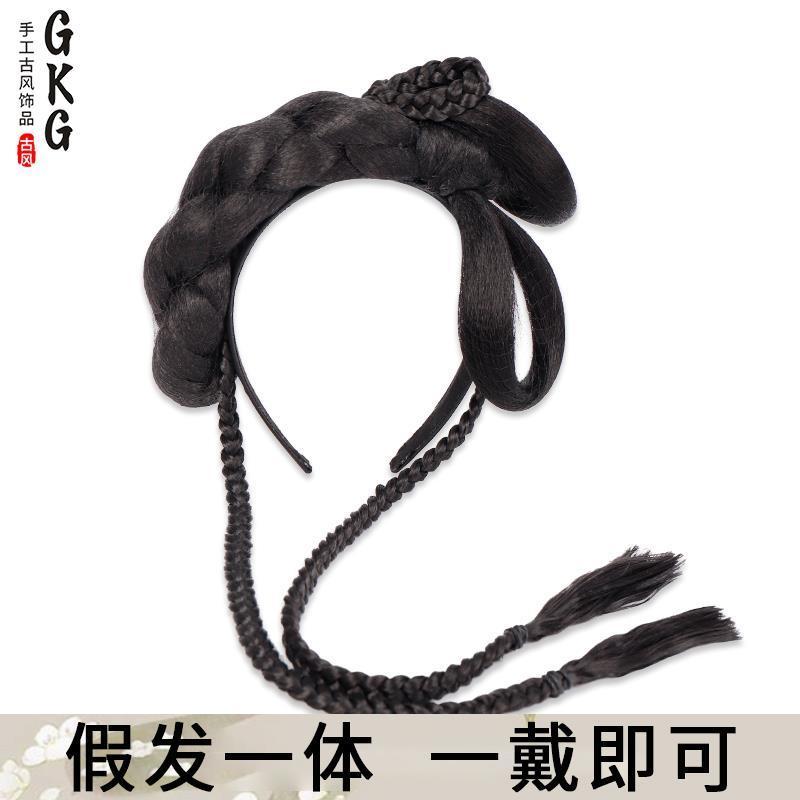 发箍假发一体百搭古风汉服新手手残党发髻懒人简单明制古装垫发包 辫子双耳髻发箍