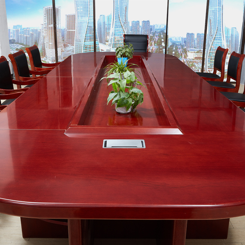 常喜悦椭圆形会议桌长桌会议厅公司培训油漆实木皮条形大型会议桌CXY-HYZ0124000高清大图