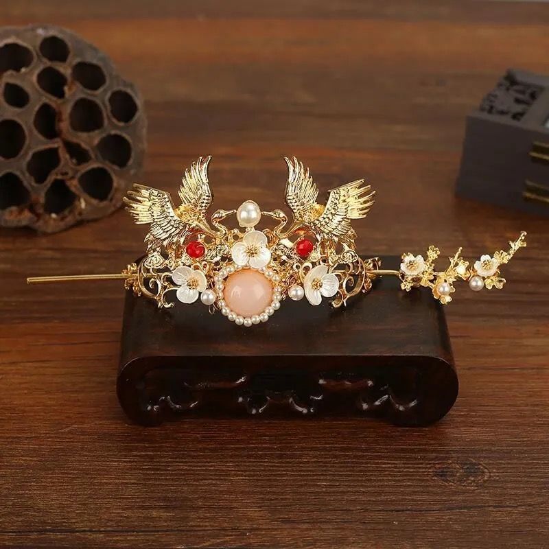 KC金单个发冠:粉珠 ETE超仙古风发冠仙鹤发冠发簪古装发饰汉服头饰凤冠中国风头冠