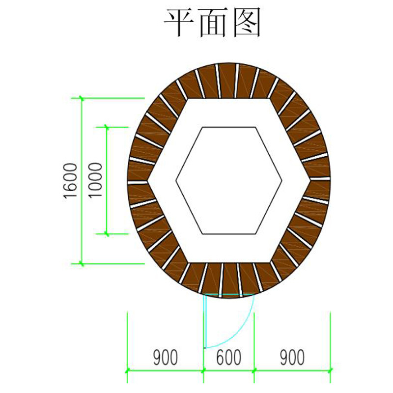 户外吸烟座 钢结构+防腐木 直径2.4米 高度3米