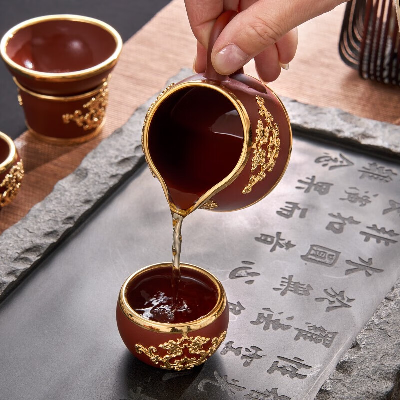 金镶玉 锦绣前程金镶玉孙欢紫砂套 紫砂功夫茶具套装 手工陶瓷家用茶壶茶杯公道杯办公室整套礼盒装高清大图