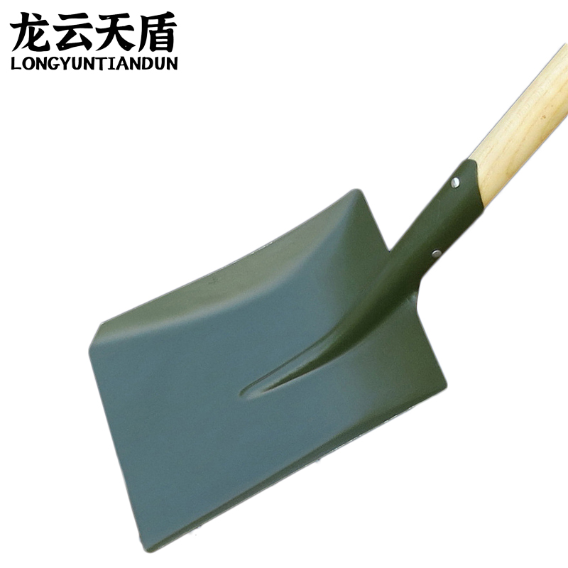 龙云天盾1.2米木柄铁锹钢制尖铲泥锹铁铲铁锹园林农用防汛抗洪军绿色工兵铲 绿方头高清大图