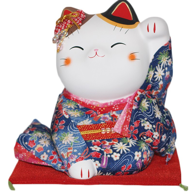 日本猫大小号陶瓷摆件开业生日结婚乔迁创意玻璃罩 三维工匠 健康大成就大号(单猫)
