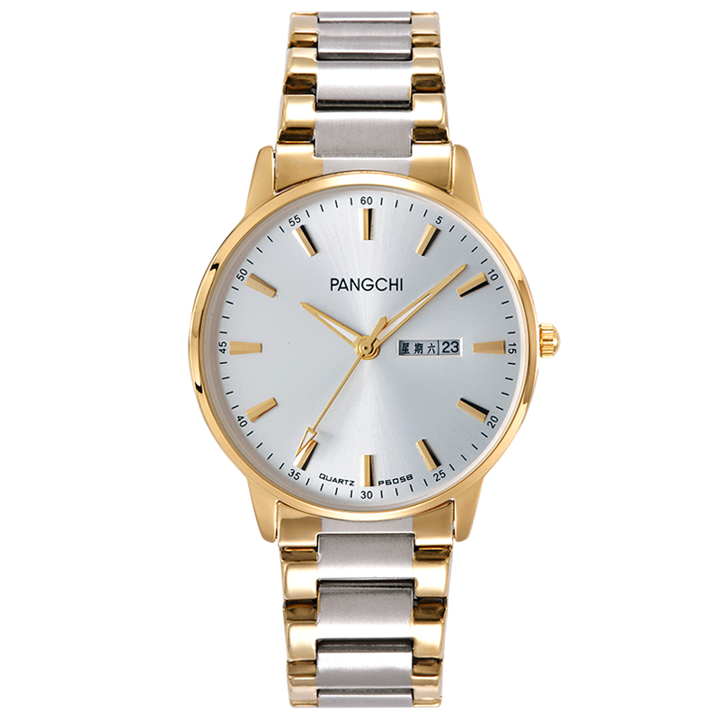 鹏志(pangchi)新款手表 蝴蝶扣商务不锈钢带男士表 国产品牌钢带系列