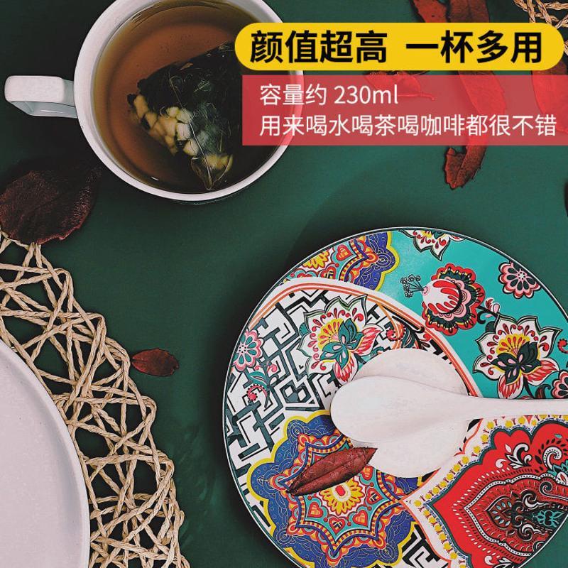 陶瓷咖啡杯欧式小奢华轻奢风小精致摩洛哥风创意个性色彩杯子套装 白色骨瓷一杯一碟一勺