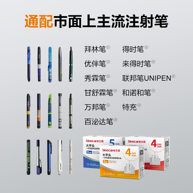 [8盒装]三诺大平头胰岛素注射笔用针头一次性33G*4mm诺和笔糖尿病5mm通用高清大图
