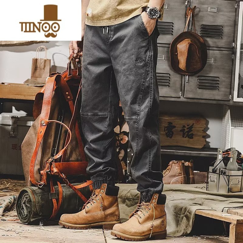 YANXU美式复古工装裤子男宽松直筒男士户外休闲裤潮牌阔腿束脚裤高清大图