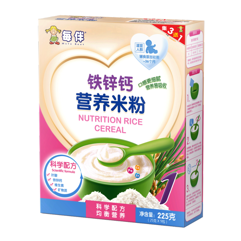 每伴铁锌钙营养米粉225克