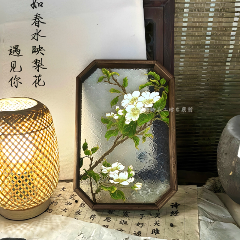 手工掐丝画 春水映梨花样式,全套材料+支架高清大图